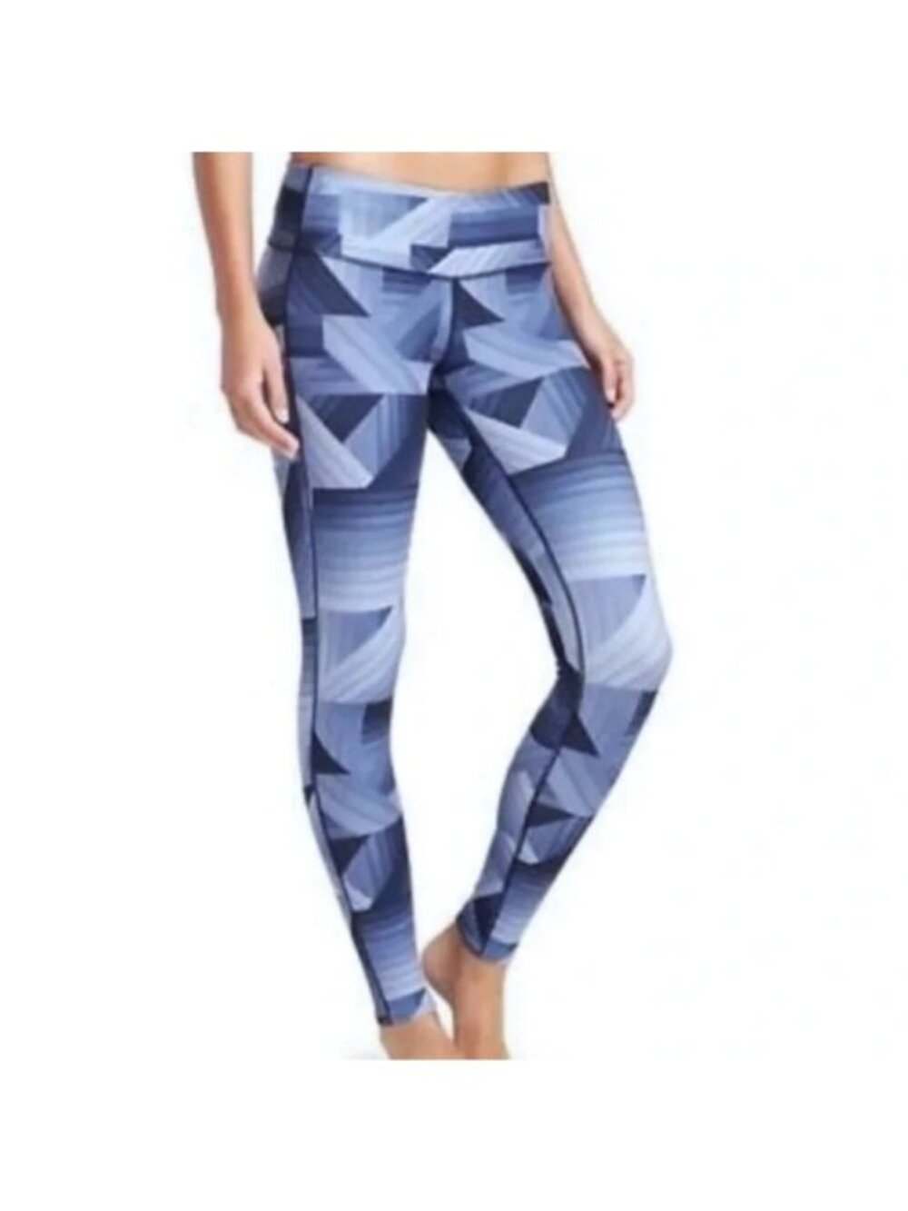 Athleta Chaturanga Geometric Leggings S Blue Frost Stretch Pocket Full Length